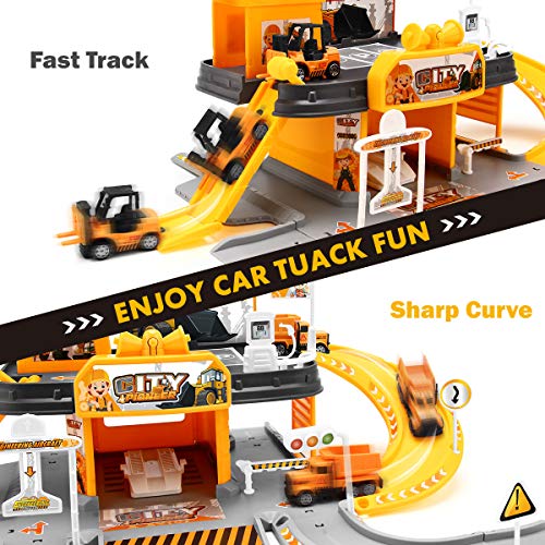Construction Toys Garage Building Playset - Race Track Elevator Cars, Learning Toy Vehicle Indoor Games Family Assembly Parking Lot, Light & Sounds Gift for Age 3 4 5 6 Years Old Kids Boys Girls
