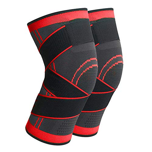 Joelheira, Romacci Homens e mulheres par de joelheiras de malha alças ajustáveis ​​suporte manga de