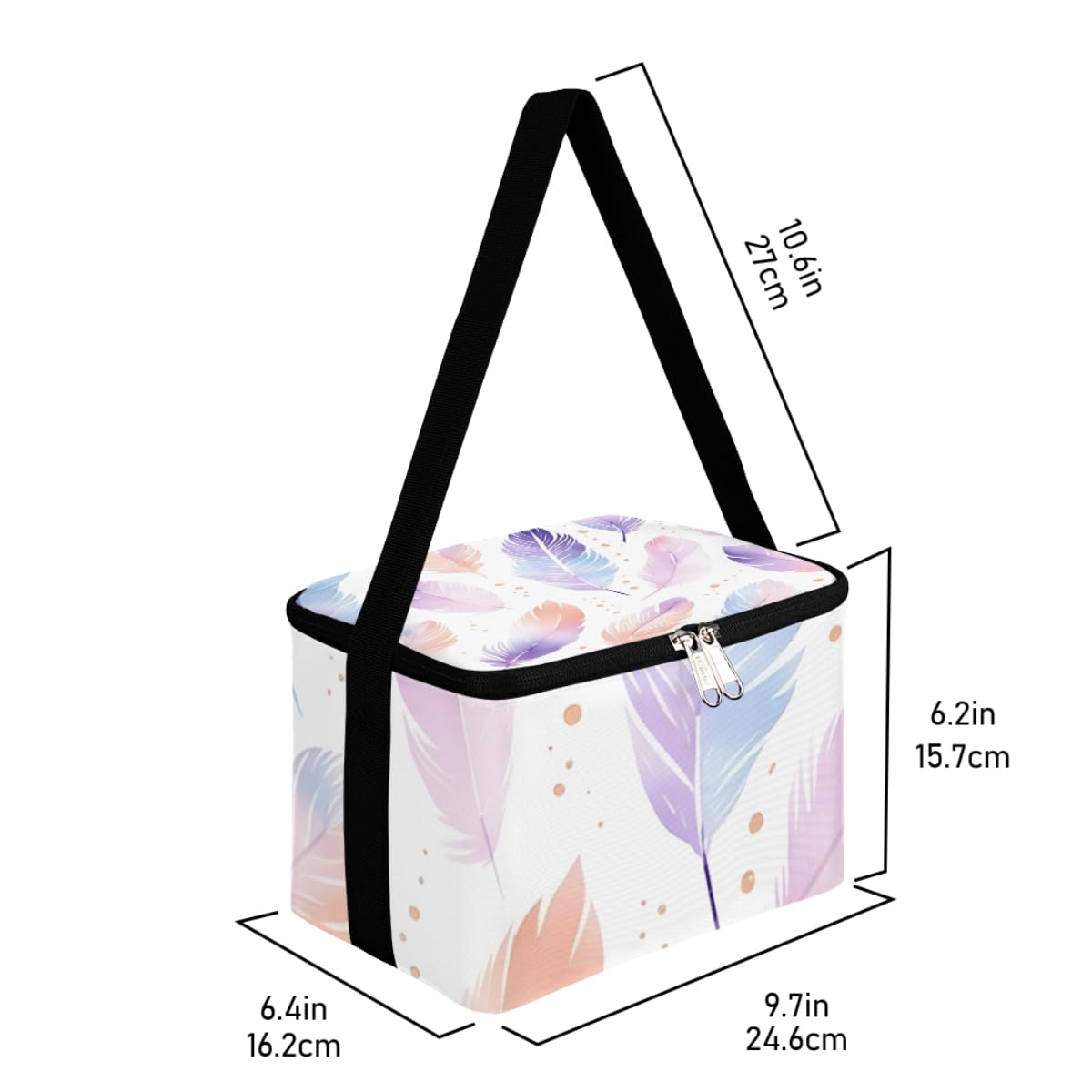 GzLeyigou Lunch Bags for Women Men 9 Cans,Abstract Colorful Feather Hot & Cold Food Delivery Bag Insulated Grocery Bag Insulated Lunch Box Feathers Cooler Bag for Office Work Picnic Beach