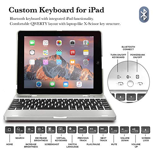 Cooper Kai Skel P1 [Bluetooth Wireless Keyboard] Case For Ipad 4 2013, Ipad 3 2012, Ipad 2 2012 | Clamshell Cover, Built-In 2800Mah Powerbank, 12 Ipad Hotkeys (Not For Ipad Air/Pro/Mini) #TOP4