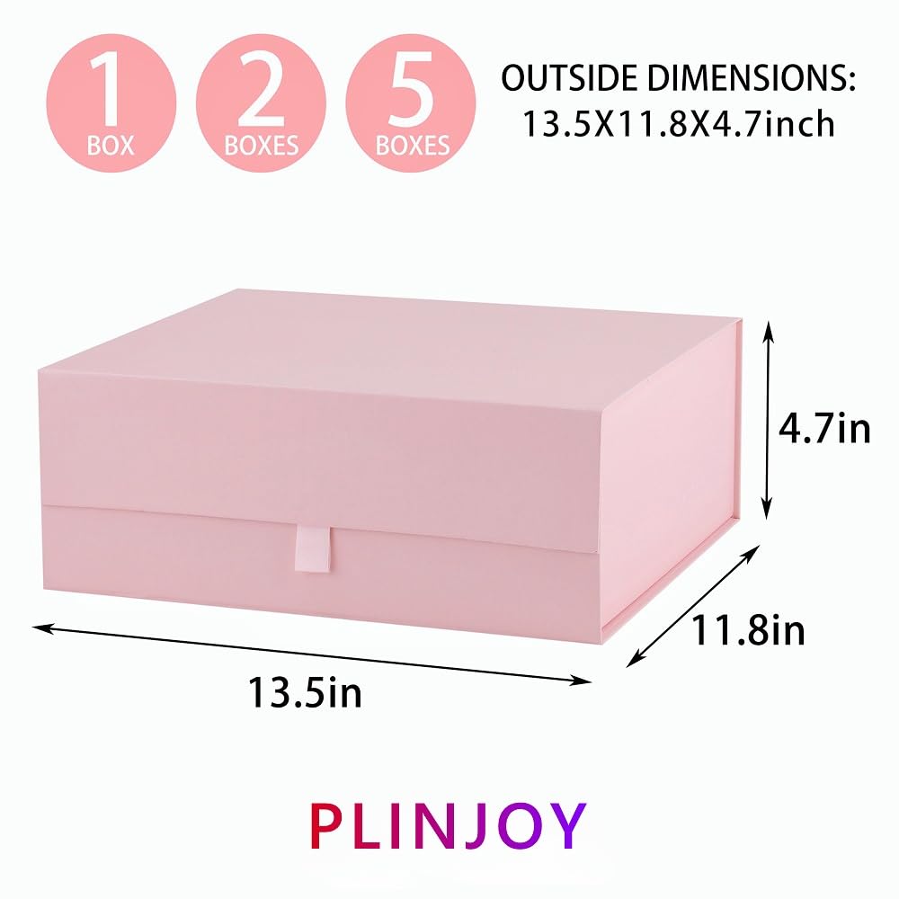 Pink Gift Box Large 13.5x11.8x4.7 Inches, Pink Gift Boxes for Presents with Magnetic Closure Lid, Luxury Gift Box Rectangle Collapsible Boxes for Gift Packaging