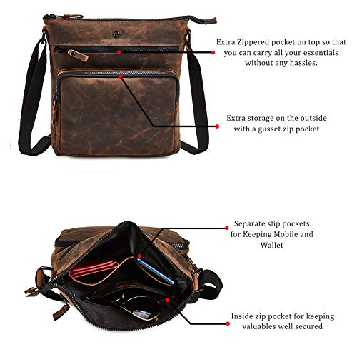 Image of Crossbody Bags for Women Genuine Leather Purse Handmade Vintage Shoulder Bag Crossover Pocketbook Adjustable Strap | Handmade