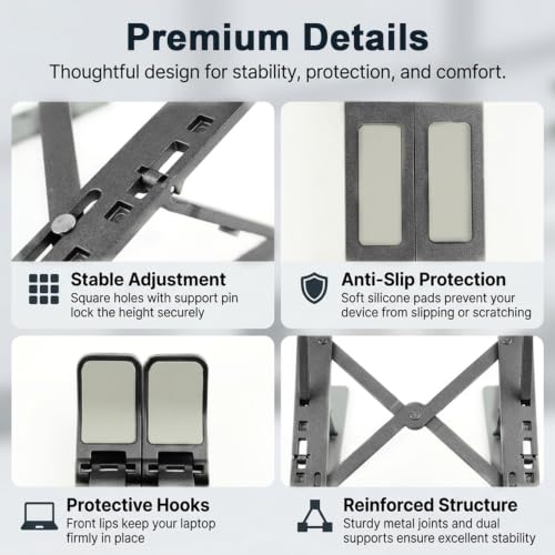 Image of ZORBES Adjustable Laptop Stand Portable Foldable Laptop Riser with Multiple Height Levels for 10 to 17 Inch Laptops and Tablets for Home Office and Traveling