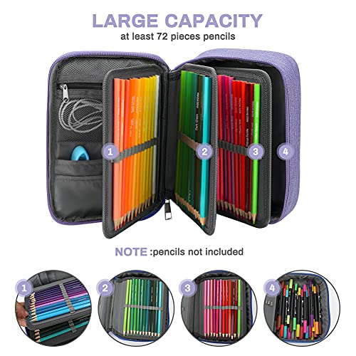 Image of Number-one Large Capacity Pencil Case, 72 Slots Colored Pencil Pouch Bag Portable Pencil Holder Stationery Organizer with Compartments for Office and Travel, Purple