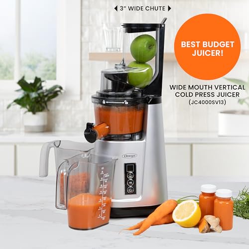 Omega Wide Mouth Juicer Compact Vertical Cold Press Vegetable and Fruit Juice Extractor with 3-Inch Hopper 2-Speed Slow Juicing with Space Saving Design, 120-Watts, Black by Omega - Image 2