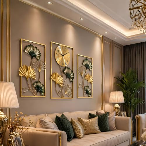 Image of Metal Wall Clock for Living Room Stylish Antique Big Wall Decor Clock Metal Unique Wall Clock for Home Decor (Set of 3)