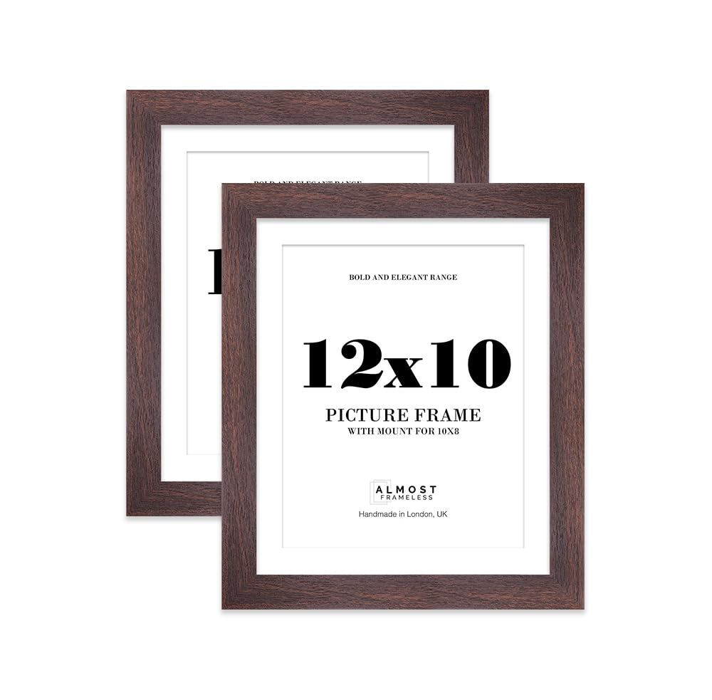 12x10 Walnut Frame With Mount for 10x8 Pictures 28mm Edge Portrait and Landscape Display with Wall Hooks and Kickstand, 2 Pack