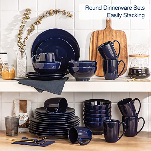 Porcelain Dinnerware Set Service For 4, 16-Piece Plates And Bowls Sets Lovecasa, Round Ceramic Dishes Set With Dinner Plates, Dessert Plates, Bowls And Mugs, Microwave&Dishwasher Safe,Dark Blue #TOP5