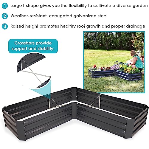 Sunnydaze 59.5" L-Shaped Raised Garden Bed - Galvanized Steel Raised Planter For Vegetables And Flowers - Dark Gray #TOP4