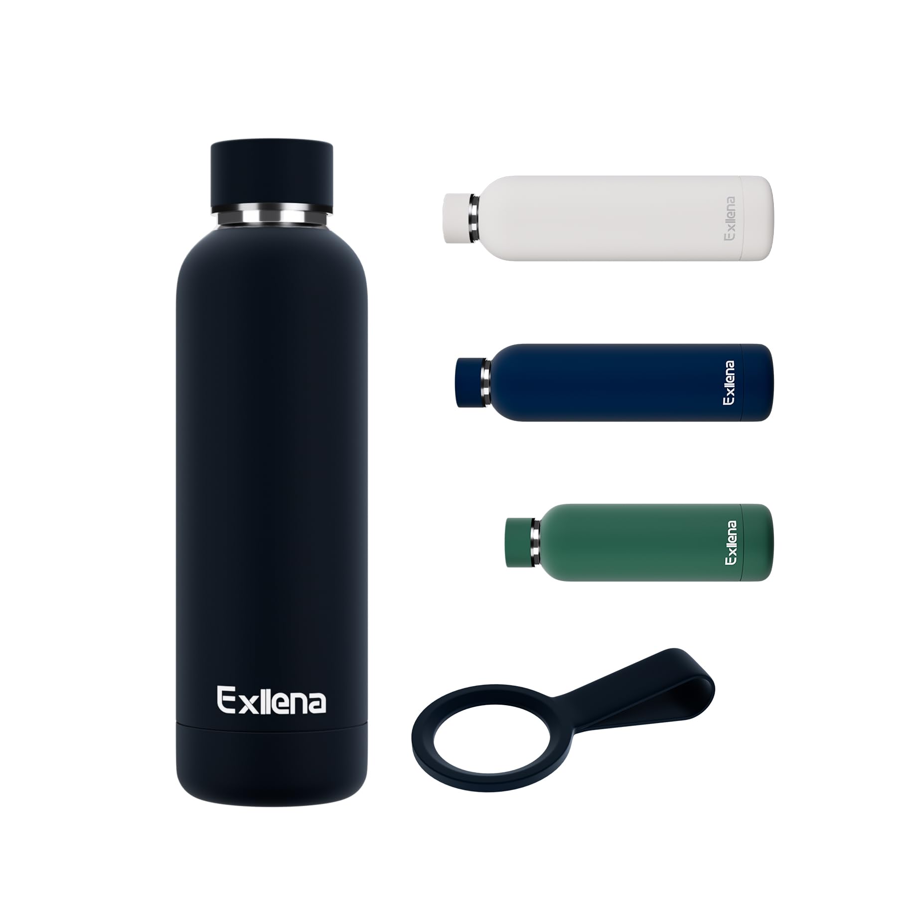 Exllena Borraccia Termica 500 ml - Bottiglia Termica Doppio Vuoto Mantenere Calore/Freddo - Senza BPA - 100% A Tenuta Stagna con Anello per Tote (Nero)