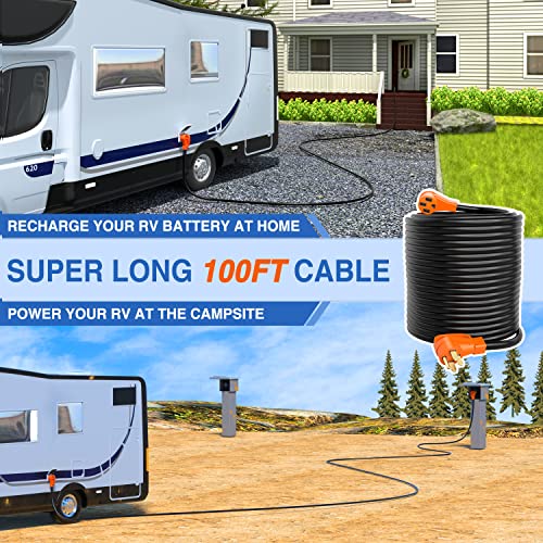 Image of Nilight 50 Amp 100FT RV EV Extension Cord 250V Heavy Duty 6 /3+8 /1 Gauge Pure Copper STW Wire UL ETL Listed 4 Prong Nema14-50P 14-50R 50F /50M Cable Suit for RVs EVs Trailer Campers