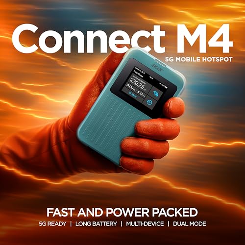 Image of Acer Connect M4 5G Mobile Hotspot | WiFi 6 Dual Band | Connect up to 16 Devices | Access Networks in 135+ Countries I 2.4 inch Touchscreen | 8000mAh Battery | Tri SIM | Rugged IP68 | USB-C Fast Charging