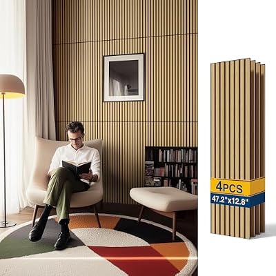 Reverbeon 4PCS Acoustic Wood Slat Wall Panels, 47.2" x 12.8" Soundproof Panels for Walls, Sound Absorbing Panels for Interior Decor and Room Acoustic Treatment