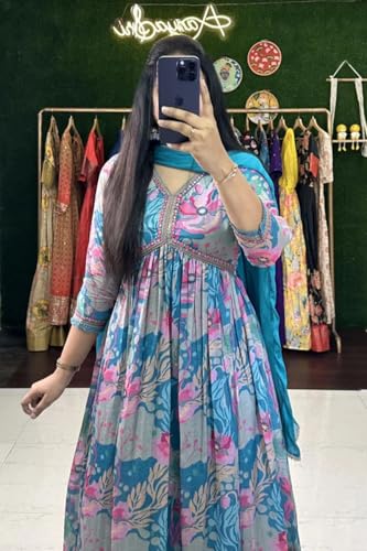 Image of KD Women's Anarkali Floral Printed Kurta Pent Set with Dupatta Anarkali Kurta for Women | Kurta Set | Ethnic Set | Dupatta Set