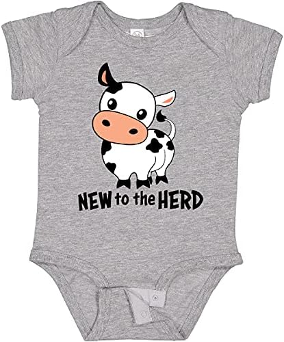 inktastic New To the Herd Cute Cow Baby Bodysuit Newborn 0060 Heather Grey 34598