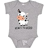 inktastic New to The Herd Cute Cow Baby Bodysuit Newborn 0060 Heather Grey 34598