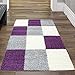 Produktbild Shaggy Teppich Hochflor Langflor Teppich Wohnzimmer Teppich Gemustert in Karo Design Lila Grau Creme Größe 80x150 cm