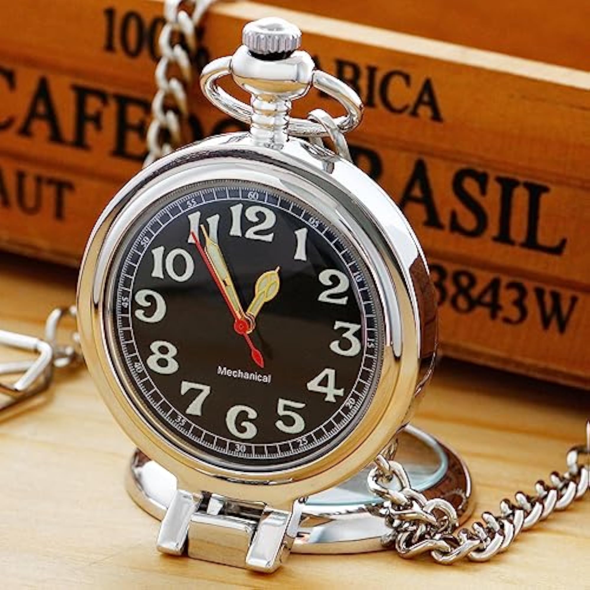 Stainless Steel Mechanical Pocket Watch, Retro Gift for Him