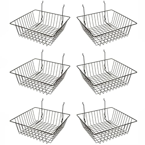 Econoco Small Wire Display Basket, 12″ W x 12″ D x 4″ H, Fits Grid Panels, Slatwall, and Pegboard, Semi-Gloss Black