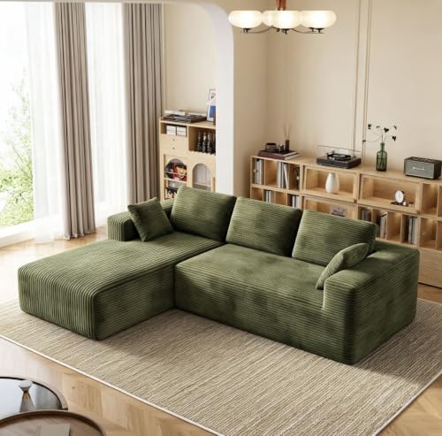 Image of 93 inch L-Shaped Modular Sectional Sofa with Chaise, Boneless Corduroy Cloud Couch with Deep Seat and Oversized Comfort, Flexible Module Combination for Living Room, No Assembly Required