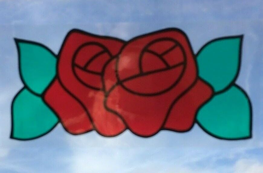 Leaded Design Window Decals, Stained Glass Effect Designs to add to Your existing Window and Door Glass. Self Adhesive (Double Red Rose)