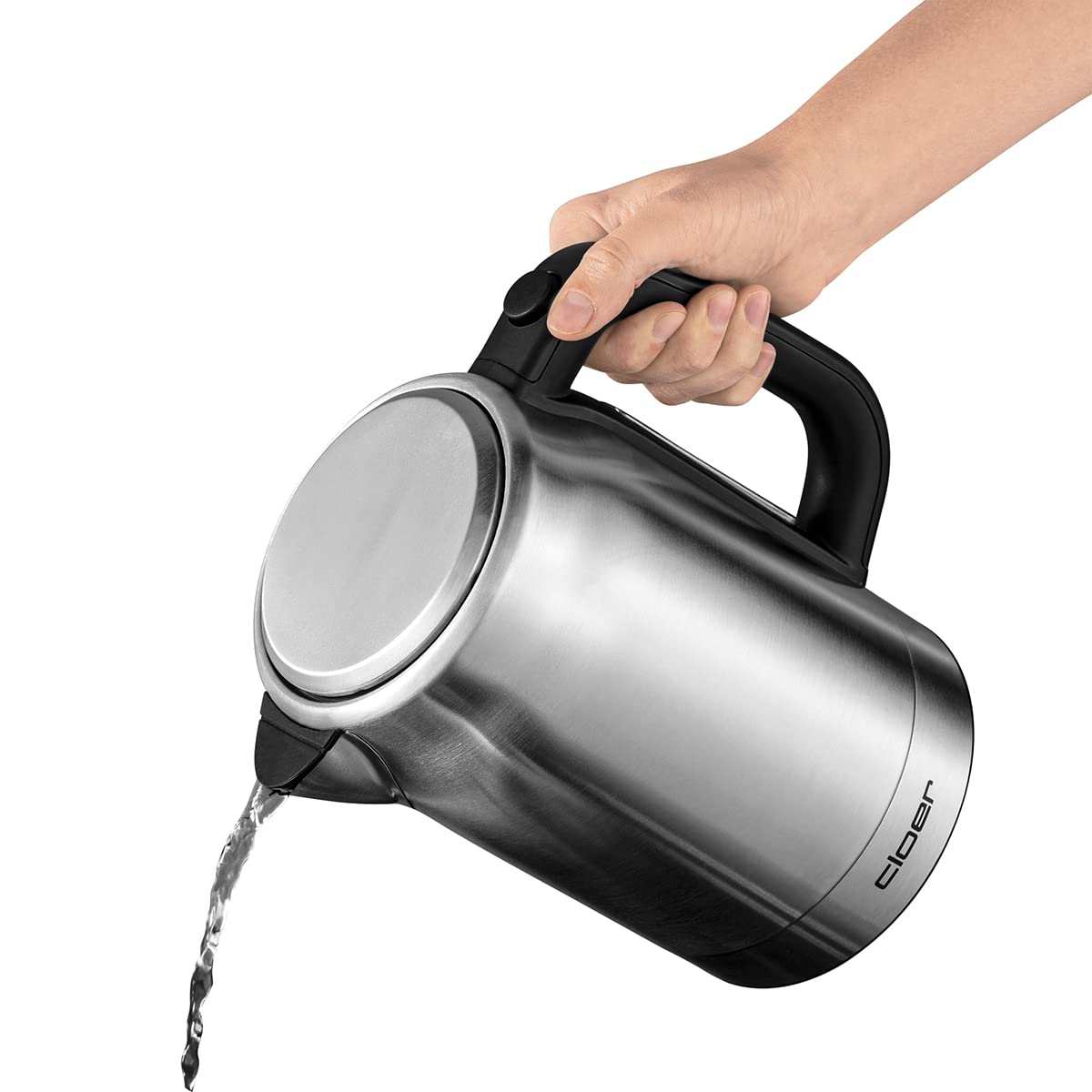 Cloer 4459 Hervidor de agua táctil, 2200 vatios, estación base con pantalla LED de superficie de vidrio, pantalla táctil con control de temperatura, 1,7 litros, acero inoxidable