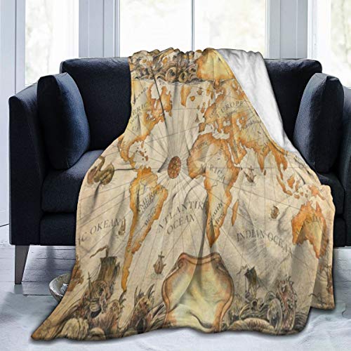 Fleece Plush Throw Blanket Comforter Vintage Old World Map Faux Fur Soft Cozy