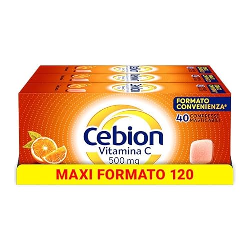 Cebion Vitamina C 500 mg Masticabile Arancia, Supporta il Sistema Immunitario e il Metabolismo Energetico, 120 Compresse, Integratore Alimentare + portaombrelli