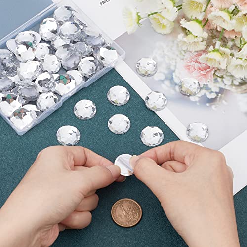 FINGERINSPIRE 60 Stück 20 mm flache Rückseite runde Acryl-Strasssteine mit Behälter, klare, selbstklebende Kristallkreise, Edelsteine, funkelnde Kunststoffaufkleber für Kostüme, Cosplay, Juwelen,