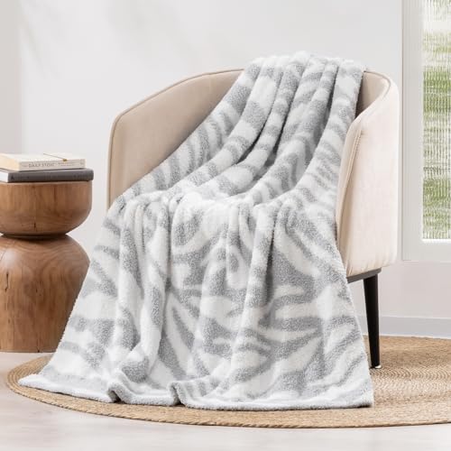 Evergrace Super Soft Zebra Print Knit Throw Blanket For Couch, Cozy Fluffy Plush Fuzzy Microfiber Animal Print Chenille Knitted Blanket And Throws For Bed thumb #1