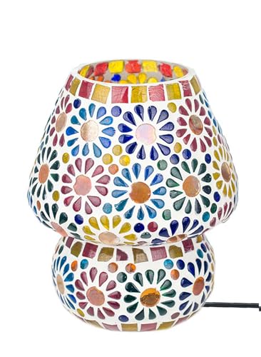 SIGNES GRIMALT Lampe ethnique d'inspiration orientale, Verre et Céramique colorée, Hauteur 18 cm