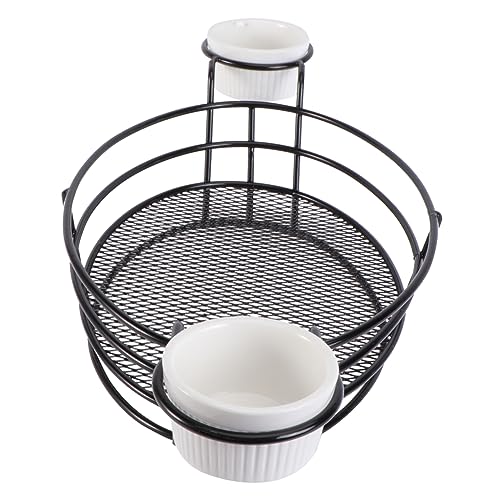 Cabilock 1 Set Chip Fry Baskets French Fries Baskets Fish and Chips Basket Holders Metal Food Snack Appetizer Serving Rack with Ceramics Sauce Cup for Kitchen Restaurant Buffet