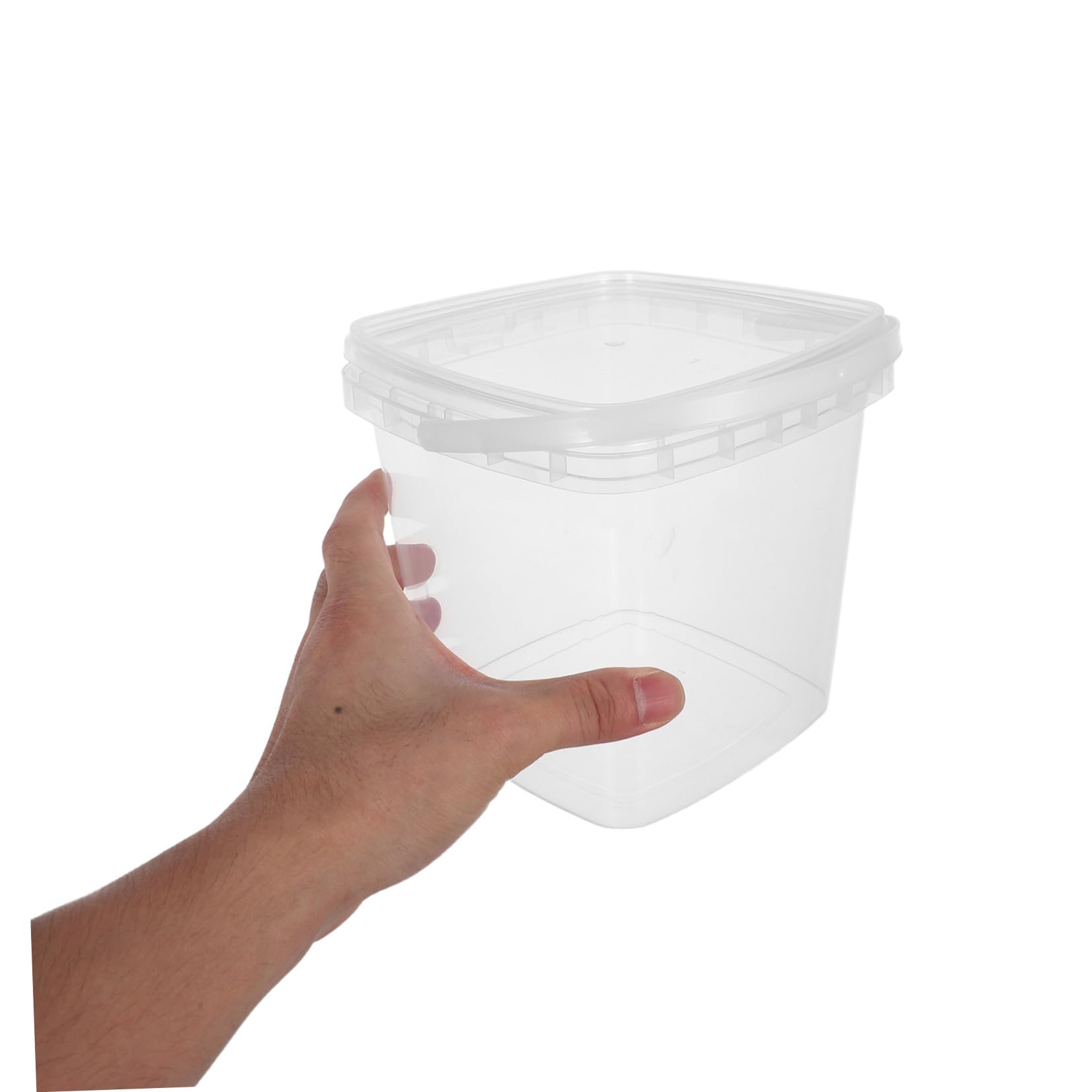 Cabilock 4 Piezas Cubo Plástico Cuadrado con Tapa Hermética y Asa Contenedor Apilable para Almacenamiento de Alimentos y Líquidos Resistente y Ligero para Picnic y Camping
