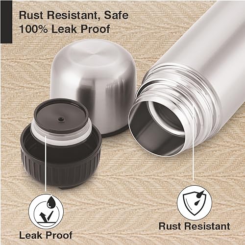 Image of MODWARE Bullet DLX Stainless Steel Double Walled Insulated Vaccum Flask Water Bottle, Rust & Leak Proof Thermos, BPA Free, Hot & Cold Beverages for Upto 24 Hours for Office, Gym, Travel - 500 ML