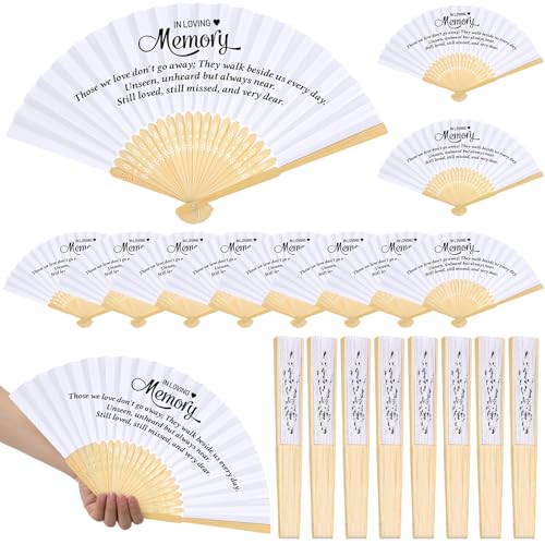 Image of Threehoney 25 Pack Funeral Favors for Guests in Loving Memory Handheld Fans Paper Folding Hand Fan Bulk Funeral Gifts for Services Condolence Sympathy Accessories (White)
