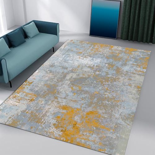 Tapis moderne abstrait bleu gris résistant pour salon et table - 3