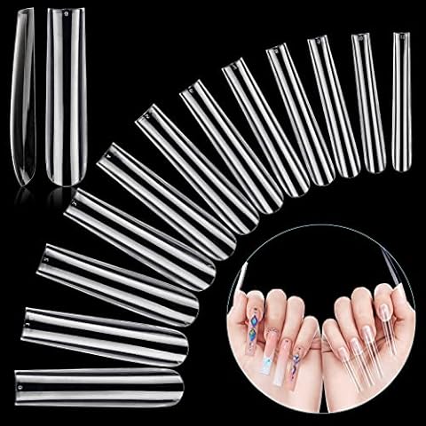 LIONVISON 3XL Extra Long Tapered Square False Nails, 240Pcs Clear Square Straight Fake Nail Tips for Acrylic Nails, 12 Sizes Full Cover Press On Nail Tips for Manicure Salon DIY Nail Art Cover