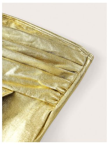 SHENHE Women's Metallic Split Hem Ruched Tube Bandeau Tank Strapless Party Rave Crop Top3