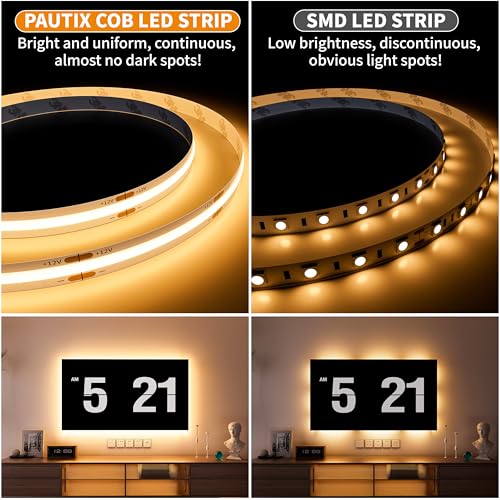 Image of PAUTIX COB LED Strip Light 12V 18ft /5.5m Warm White 3000K 504LEDs /M Super Bright Flexible CRI93+ LED Rope Lights Bright for Kitchen Home DIY Lighting Projects(Power Supply&Controller Not Included)