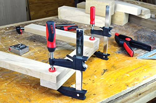 Image of BESSEY GSCC4PK-C Clamp Set for Woodworking, F-style with Wood Handle, Replaceable Pads, 2 x 6 In and 2 x 12 In, 600 lb, Red /Black /Silver