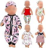 Paket beinhaltet: 5 Sätze Baby-Puppenkleidung, Baby-Puppenkleid und Baby-Puppen-Badeanzüge mit 2 Stirnbändern, 1 Unterwäsche und 1 Mütze. PUPPEN SIND NICHT INBEGRIFFEN.