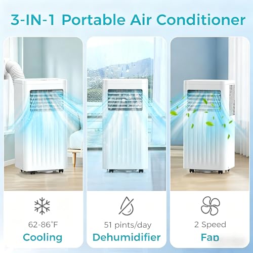 Image of Electactic 8000 BTUs Portable Air Conditioners, 3-IN-1 Portable AC Unit with Cooling, Dehumidification, Fan & Sleep Mode, 24H Timer, Remote Control and Window Kit for Bedroom Home Office