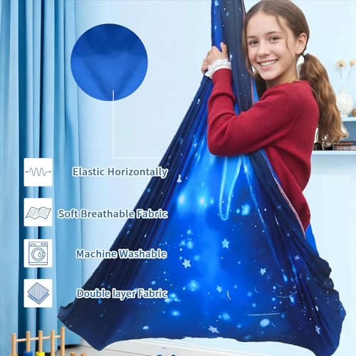 Image of Sensory Swing for Kids & Adults with 360 Swivel Hanger Kit, Double Layer Elastic Therapy Swing Holds up to 300lbs for Autism, ADHD,Aspergers, and SPD (Blue Whale)