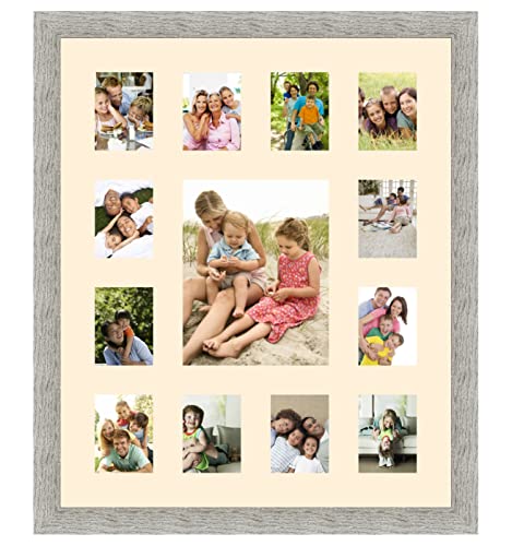 Cadres Photos pêle mêle multivues Peach 12 Photo(s) 9x12 and 1 Photo(s) 20x25 Passe Partout, Cadre Photo Mural 50x60 cm Taupe Gris, 3.5 cm de Largeur