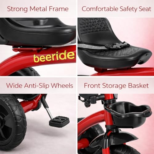 Image of Smart & Safe Kids Tricycle with EVA Wheels, Storage Basket & Seat Belt | Kiddo 3-Wheel Tricycle Cycle for Toddlers Age 3-5 Years | Red Baby Tricycle for Boys & Girls (Red)