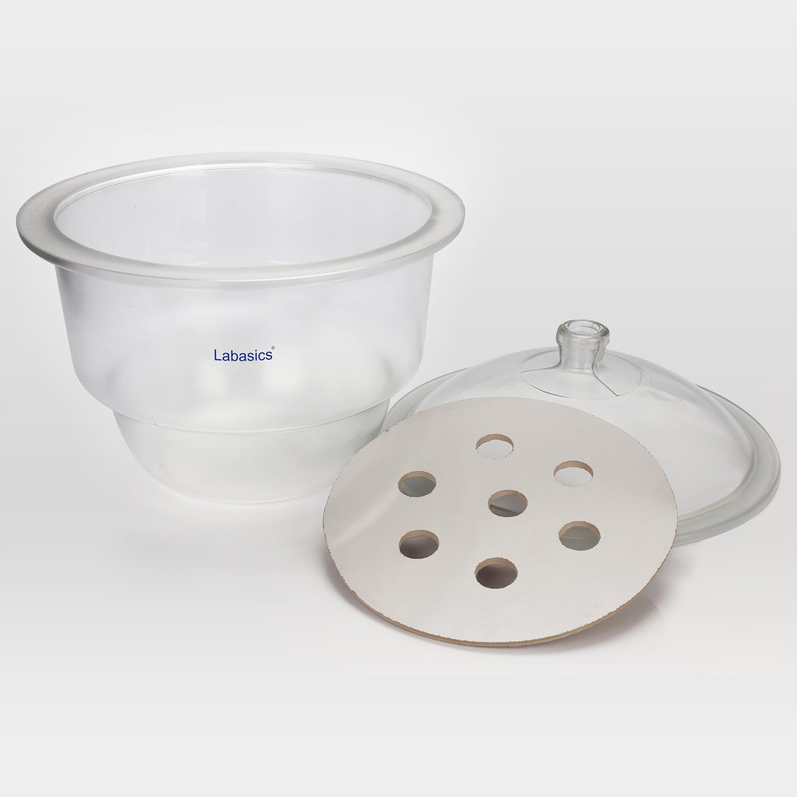 Labasics Essiccatore in Vetro con Coperchio a Pomello e Piastra in Porcellana, Contenitore Tondo per Stoccaggio a Secco Non Sottovuoto per Campioni di Laboratorio e Materiali Attivi, 300 mm I.D.