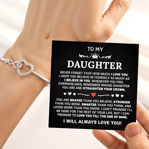 Image of To My Daughter Bracelet From Mom Or Dad With Heartfelt Message & Box Graduation Gifts For Daughter, Graduation Gift, Father Daughter Bracelet, Birthday, Christmas Gifts For Daughter