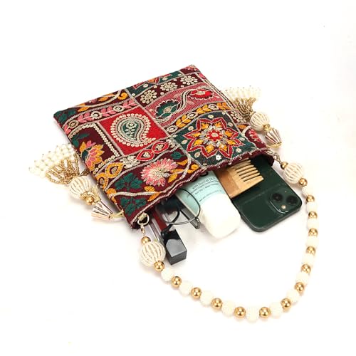 Image of LONGING TO BUY Indian Ethnic Pearls & Sequence Potli Bag for Women, Wedding Potli Bag and For Ethnic Wear