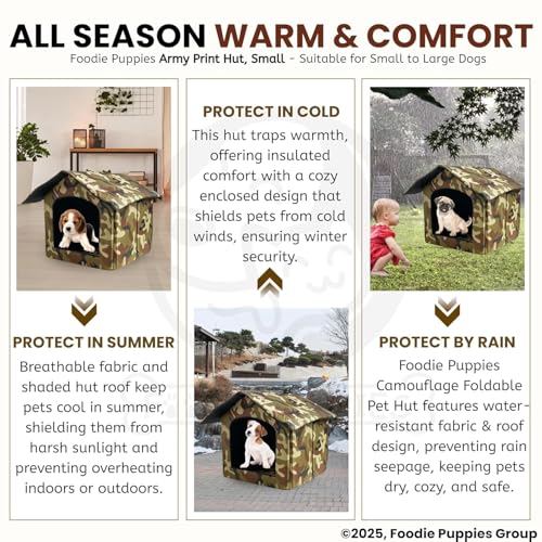 Image of Foodie Puppies Soft & Light Weight Designer Luxurious Foldable Pet Tent /Kennel /House /Hut for Cats /Kitten /Puppies & Dogs (Hut, 44 x 43 x 45 cm) (Small)
