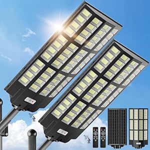 8000W Solar Street Lights Outdoor – Wide Angle Solar Lights Outdoor Motion Sensor, Commercial Solar Parking Lot Lights Dusk to Dawn, 7000K LED Solar Street Light Heavy Duty IP66 Waterproof 2-Pack